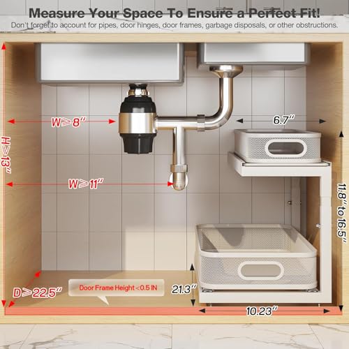 2-Pack 21.3 IN Depth Under Sink Organizer With Next-Gen Ball-Bearing Slides,Sophisticated Mesh 2-Tier Pull Out Shelf for Kitchen & Bathroom,Fits Small Items-White(Patented) - color: White, size: 2 Pack-21.3"Dx11.8"-16.5"H