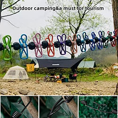 Clothesline,Retractable Portable Clothesline for Travel,Clothing line with 12 Clothes Clips,for Indoor and Outdoor Laundry Drying line,Outdoor Camping Accessories - color: Colors