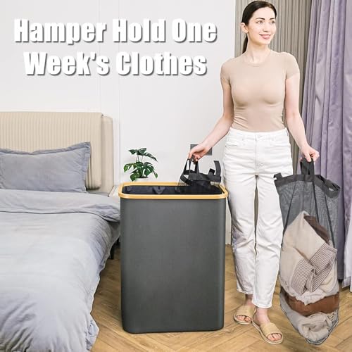 Hampers for Laundry Basket with Lid, 145L Large Laundry Hamper 3 Section - color: Dark Grey, size: 145L