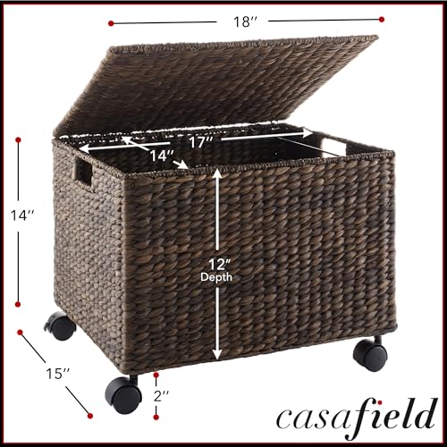 Casafield Rolling Filing Cabinet, Espresso Dark Brown - Water Hyacinth File Organizer with Lid and Wheels, Home Office Storage for Hanging Folders - color: Espresso