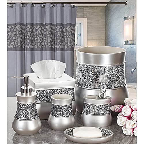 Creative Scents Crackled Glass 6 Pc. Silver Resin Bathroom Accessories Set - style: 6 Pc Set 01