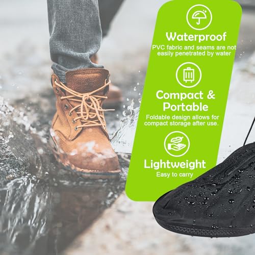 Dream Apparel Waterproof Rain Shoe Covers with Reflector Overboots Boot Covers Galoshes Men Women, Side Zipper, Non-Slip Reusable Foldable Motorcycle Rain Overshoes Over Shoe Boots Black - size: 3X-Large