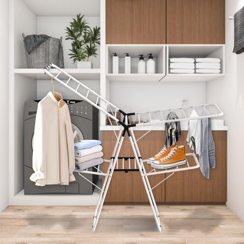 Maomo 33-Rod Extra Large Clothes Drying Rack, Foldable Double-Layer Laundry Rack with Sock Clips, Heavy-Duty Steel for Indoor & Outdoor Use, No Assembly.