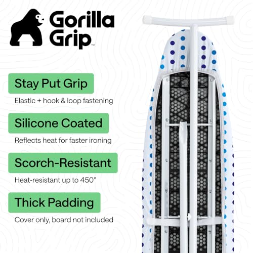 GORILLA GRIP Padded Ironing Board Cover, 15x54 Blue Dots - color: Blue Dots, size: 15" X 54"