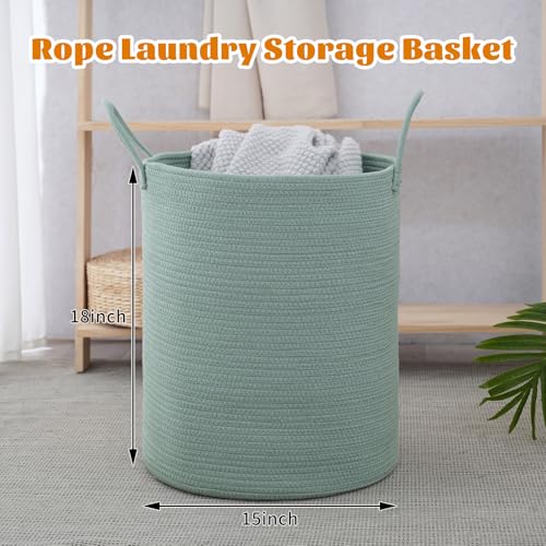 Woven Laundry Basket, Nursery Hamper, 15x15x18 Inch, Green - color: Green