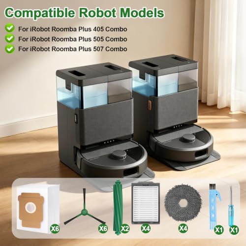 Replacement Parts for iRobot Roomba Plus 405 Combo & 505 Combo Robot Vacuum Cleaner Accessories Kit 22 Packs 2 Main Brushes, 4 Filters, 6 Side Brushes, 4 Mop Cloths, 6 Bags - color: style 4