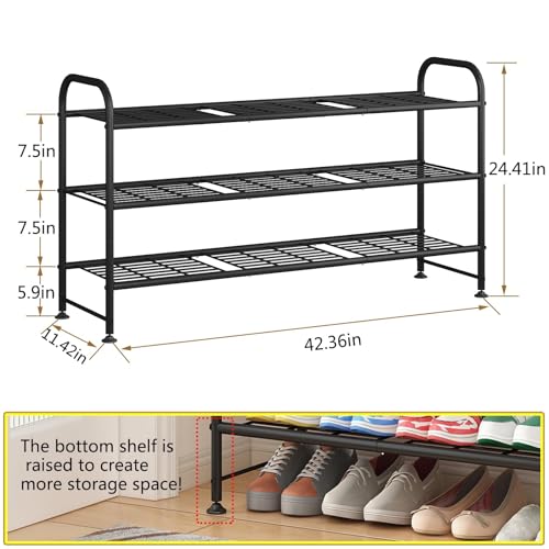 LINZINAR 3 Tier Long Shoe Rack for Closet Metal Shoe Organizer for Entryway - color: Black, size: 3-Tier