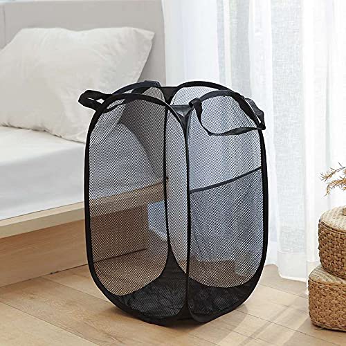 2 pop-up Laundry Hamper,Foldable mesh Laundry Baskets (Each with 2 Reinforced Handles)… - color: 2 Black