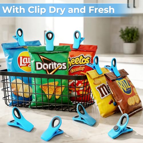 12 Pack Chip Clips, Bag Clips for Food, Magnetic Sealers for Chips And Other Food, Plastic Bag Clip for Kitchen, Fridge, Clothes, Sewing And Artwork (Blue) - color: Blue