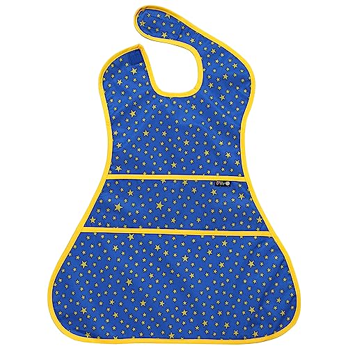 Plie Full Coverage Waterproof Feeding Bib for Toddlers – Extra Long Apron Bib for Mealtime, Self-Feeding, High Chairn - color: Blue/Star