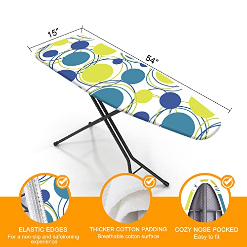 Ironing Board Cover and Pad, Standard Size 15" x 54" Iron Board Replacement Cover, 4 Layers Extra Thick Iron Board Cover Resist Scorching and Staining with Elastic Edge and 2 Fastener Straps - color: Blue, size: 15" x 54"