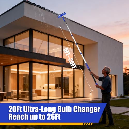 26FT Light Bulb Changer Kit with Ceiling Fan Cleaner Extension Pole Blue - color: Blue, size: 20 feet