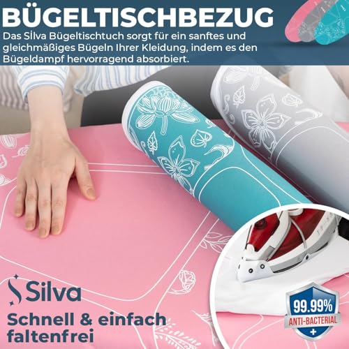 Silva Ironing Board Cover 127x46 cm – 100% Cotton with 5mm Felt Padding – Steam Iron Compatible – Easy Ironing – Turquoise (L, Pink) - color: Pink, size: Large