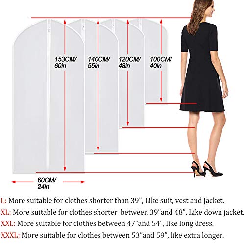 Garment Bags for Hanging Clothes 24" x 48"Coat Covers for Closet Foldable Washable Dress Bags for Hanging Clothes for Long Dress Dance Costumes Suits Gowns Coats - color: White, size: 24''X48''