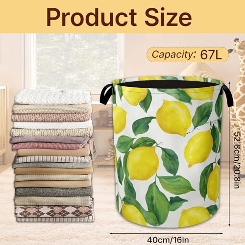 Lemons Collapsible Laundry Hamper with Handles,Leaves Oxford Cloth Laundry Basket,Storage Organizer for Bathroom Bedroom Laundry Room - color: Lemons,Leaves