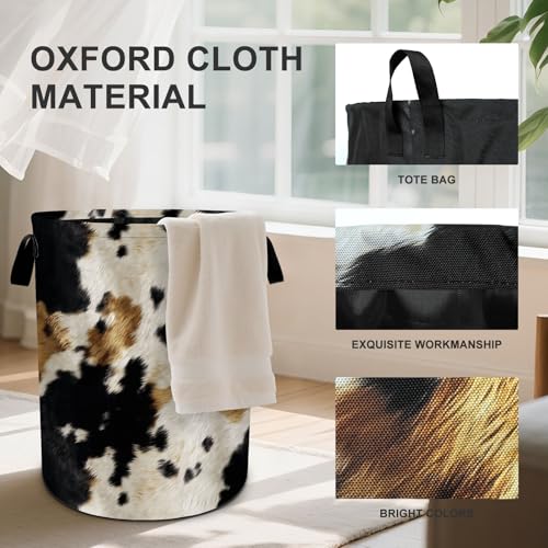 Cow Print Laundry Basket Collapsible Oxford Cloth Fabric Hamper,Tote Bag Portable Storage Bin for Bedroom Bathroom Laundry Room 19.6x15.7 Inch - color: Cow Print