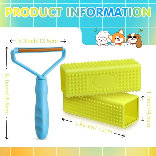 Honeydak 3 Pieces Hair Remover Tool Dog Hair Remover Pro Silicone Cleaner Brush Roller Fuzz Hairball Brush for Carpet Rake, Car Mat, Couch, Pet Bed, Clothes (Yellow, Light Blue) - color: Yellow, Light Blue