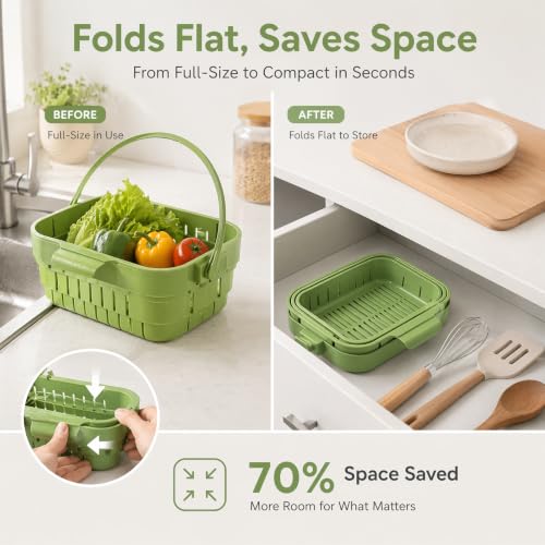 Foldable Hanging Sink Drain Basket – Stretchable Kitchen Colander with Flip Cover, Space Saving Food Strainer & Faucet Storage Rack for Fruits, Vegetables, Utensils & Kitchen Organization