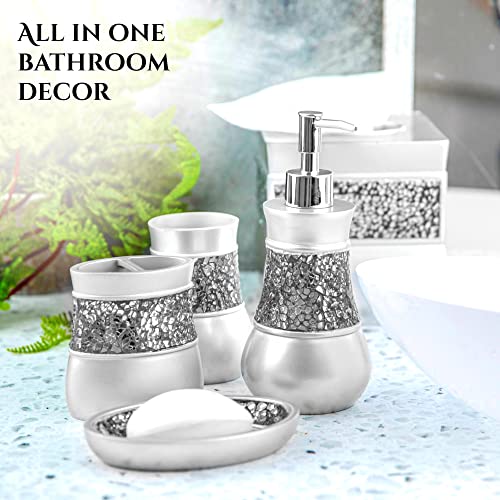 Creative Scents Crackled Glass 6 Pc. Silver Resin Bathroom Accessories Set - style: 6 Pc Set 02