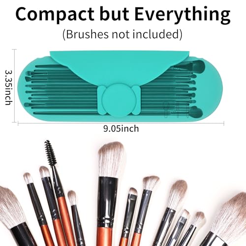 Travel Silicone Makeup Brush Holder with Cleaning Pad and Magnetic Closure - color: Ocean Blue
