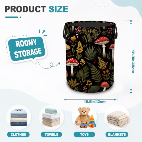 Laundry Basket,Mushroom Botanical Foldable Clothes Hamper with Handles,Forest Floral Waterproof Oxford Cloth Storage Organizer for Bedroom Bathroom College Dorm,16" x 20" - color: Mushroom Botanical,Forest Floral