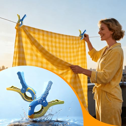 4PCS Large Beach Chair Towel Clips Heavy Duty Decorative Animal Dolphin Fish-Shaped Towel Clips for Beach Pool Cruise (Blue Style) - color: Blue Style