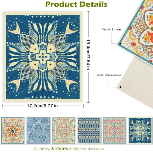 6 Pcs Swedish Paper Cloths for Kitchen, Reusable Paper Towels Washable - color: Fish Ornamentation