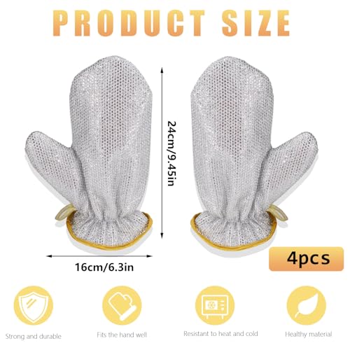 2 Pairs Dish Sponge Dishwashing Gloves, Non Scratch Dish Scrubber Dish Gloves, Waterproof Kitchen Scrub Sponges for Cleaning Dishes Pots Pans, 24x16cm/9.45x6.3in, Silver