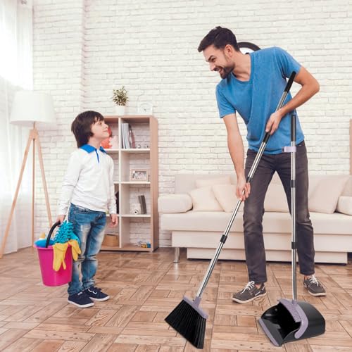 Broom and Dustpan Combo Set,55" Long Handle,Charcoal - color: Charcoal Black