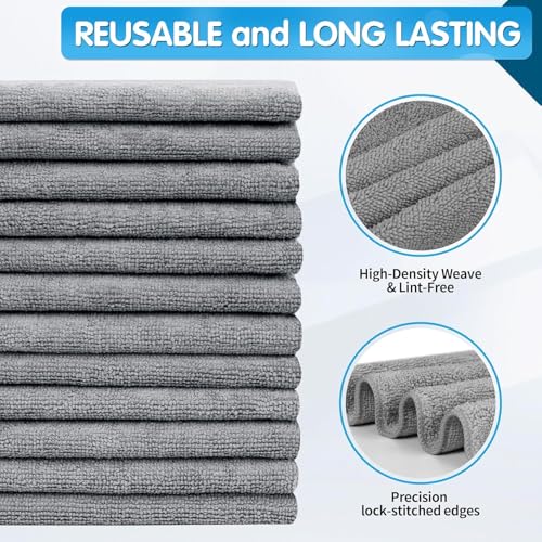 FIXSMITH Grey Microfiber Cleaning Cloth -Pack of 24, Highly Absorbent Cleaning Rags, 16"X12" All Purpose Cleaning Towels for Housekeeping, Kitchen, Car, Lint Free and Reusable Microfiber Towels - color: Grey, size: 24pk