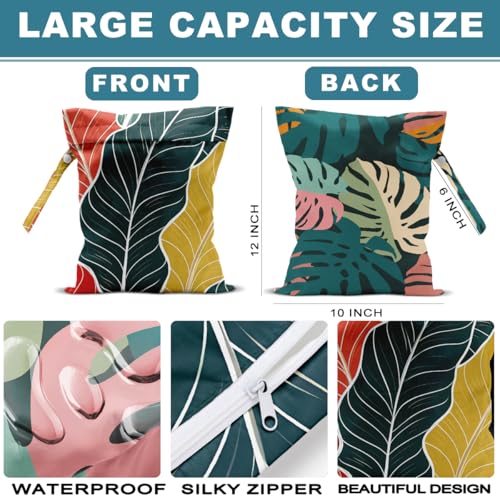 ZHAMEN 2Pcs Palm Leaves Wet Bag Waterproof Travel Laundry Bags 12x10 Inch - color: Multicolor 1339