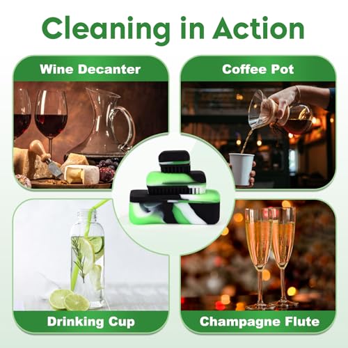 Magnetic Glass Cleaner Kit, Dual Silicone Scrubbers with Handle, Green - color: Green