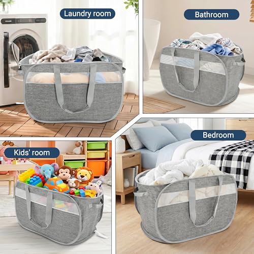 100L Collapsible Laundry Baskets, Foldable Dual Handles Laundry Hamper Grey - color: 100L Gray