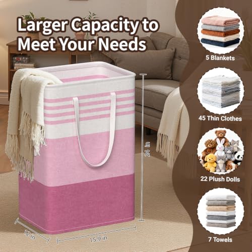 WOWBOX 2 Pack Laundry Baskets, Collapsible Dirty Clothes Laundry Hampers - color: Pink, size: 75L