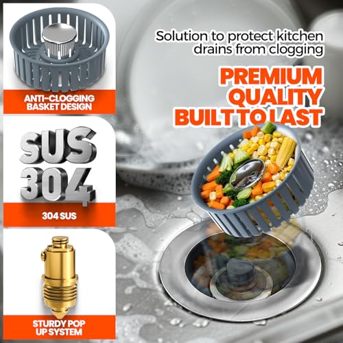 3 in 1 Kitchen Sink Drain Strainer and Stopper Silver 1 Pack - color: Silver