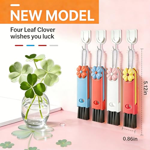 Cup Lid Cleaning Brush - Upgrade 3 in 1 Cup Lid Brush, Portable Water Bottle Crevice Cleaner Brush for Tiny Cup Lid Detail, Bottle Tight Spaces Cup, Sealed Food Storage Containers with Lids(4PCS) - color: Red, Orange, Blue, White(four-leaf Clover)