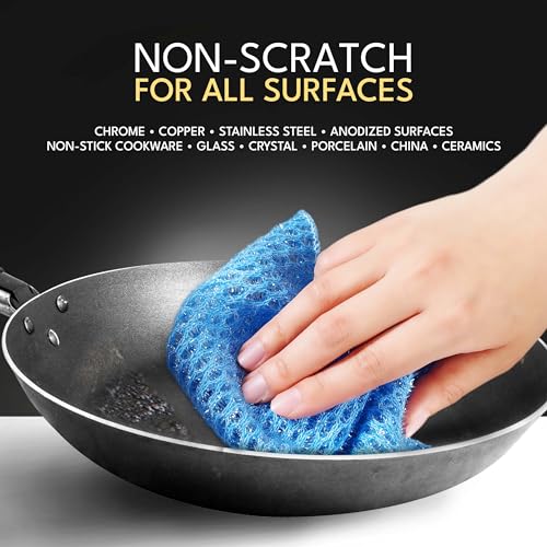 Non Scratch Dish Scrubbers for Cleaning Dishes (1PK) - Reusable Kitchen Sponge - Replace Dish Sponges for Washing Dishes - Best Household Scrubbing Pad & Alternative Dishwashing Scrub Pads Supplies - color: Blue