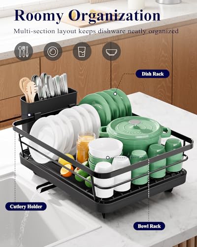 Kitsure Dish Drying Rack for Kitchen Counter, 12''W x 15.5''L, Black - color: Black, size: 12''W x 15.5''L - 1 Tier