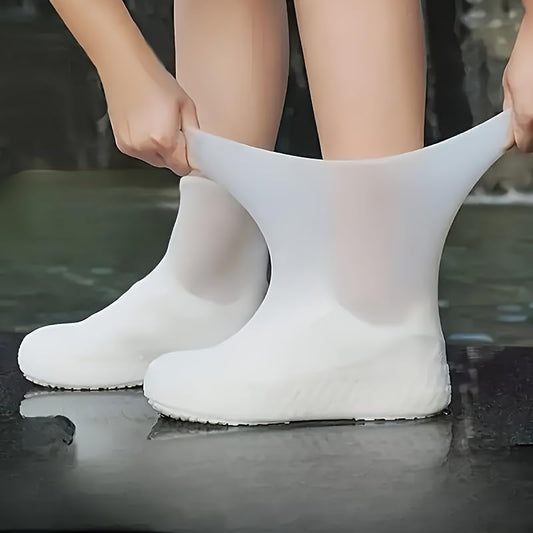 Waterproof Reusable Silicone Shoe Covers, Elastic Non-Slip Overshoes for Rain Mud Travel Commuting Outdoor Protection - color: White 2pair
