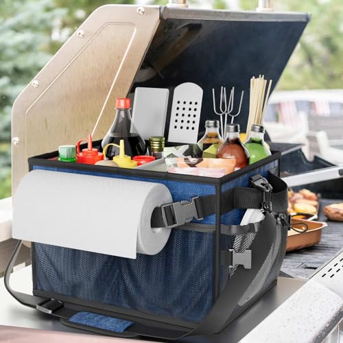 FANGSUN Grill Caddy, Foldable BBQ Caddy with Paper Towel Holder, Blue - style: Navy