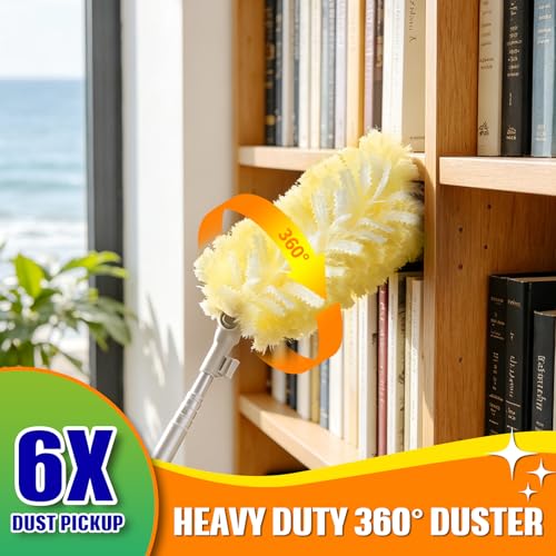40 Count Heavy Duty Duster Refills Compatible with Swiffer Dusters, with 6 ft Extendable Handle, 360° Multi-Surface Disposable Dusters for Cleaning, 4X Microfiber Feather Duster Kit