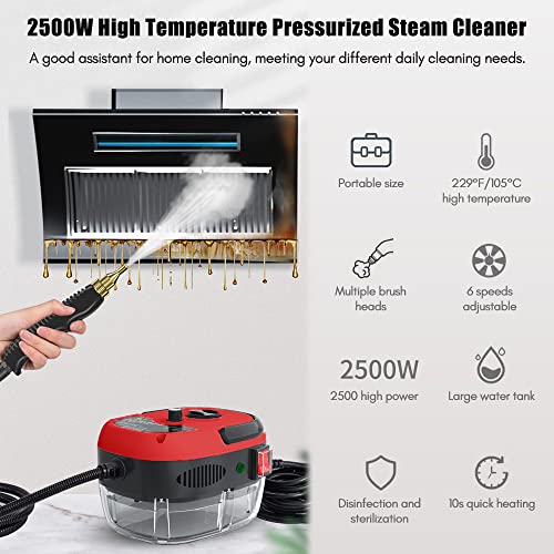 Portable Handheld Steam Cleaner High Temperature Pressurized Steam Cleaning Machine with Brush Heads and Gloves for Kitchen Furniture Bathroom Car - color: red