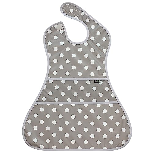 Plie Full Coverage Waterproof Feeding Bib for Toddlers – Extra Long Apron Bib for Mealtime, Self-Feeding, High Chairn - color: Gray Dot