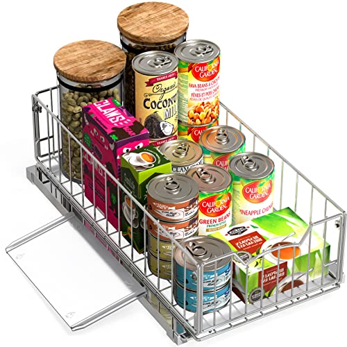 Simple Houseware Pull-Out Cabinet Sliding Basket, 17.2Dx9.7Wx5H, Chrome - color: Chrome