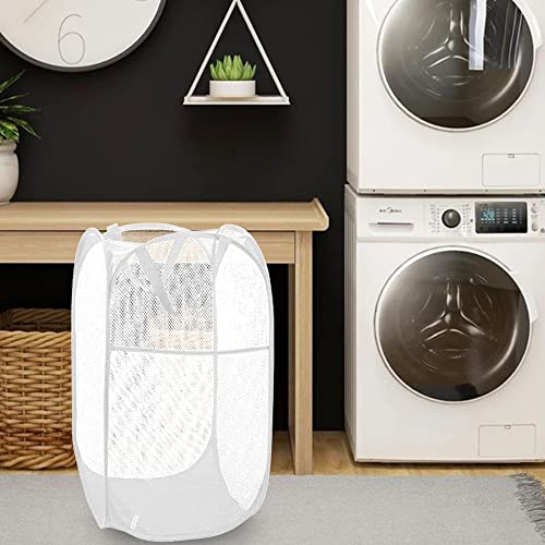 BATTOO Deluxe Strong Mesh Pop up Laundry Hamper Basket with Side Pocket for Laundry Room, Bathroom, Kids Room, College Dorm or Travel White - color: White