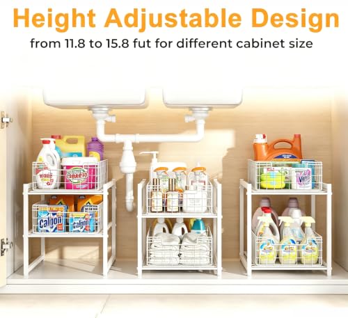 Under Sink Organizer, White 2-Tier Pull Out Cabinet Organizer - color: white