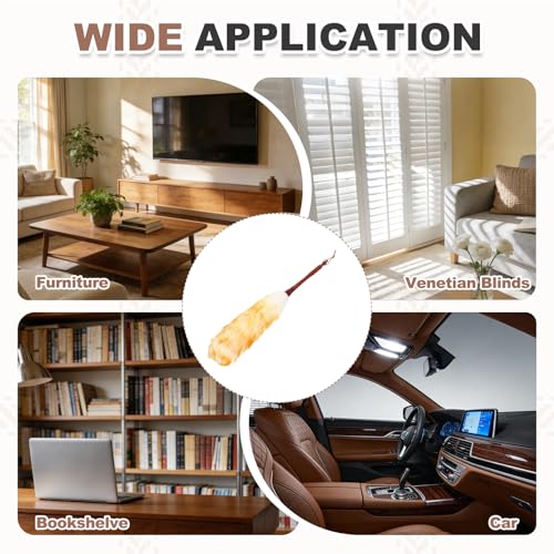 uxcell Wool Duster, 24.4" Natural Feather Cleaner Household Cleaning Duster with Solid Wooden Handle for Cleaning Fans Window Blinds Shelves Furniture, White Gold - color: White Gold, size: 24.4"
