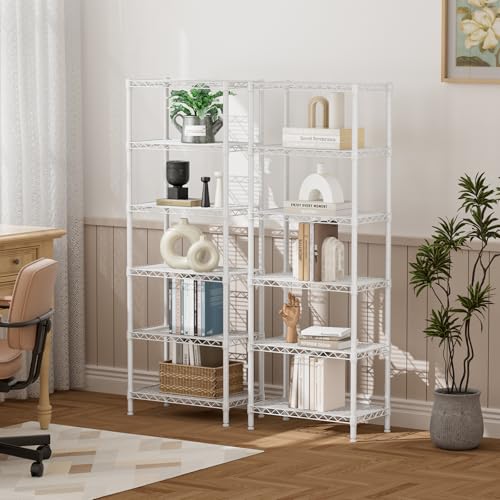 SINGAYE 6 Metal Shelves Wire Shelving Storage Shelf Adjustable Unit Pantry - color: White, size: 6 Tier 12"Dx22"Wx69.5"H