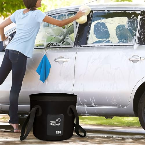 5 Gallon Collapsible Bucket with Handle for Car Washing (Black) - color: Black