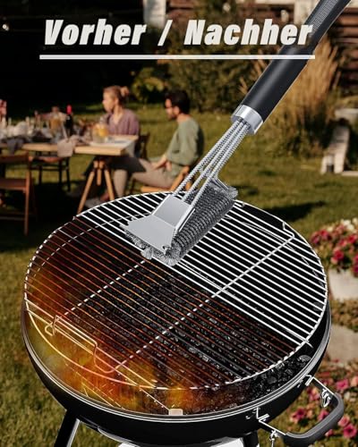 3 in 1 Barbecue Brush, Barbecue Cleaning Brush with Scraper, Stainless Steel Grill Cleaning Brush, 45 cm, Extra Long with Polypropylene Handle, Barbecue Cleaning Brush with Scraper, Stainless Brush